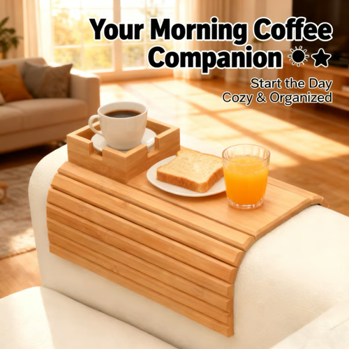🛋️ Bamboo Sofa Arm Tray - Anti Falling Couch Arm Tray Table
