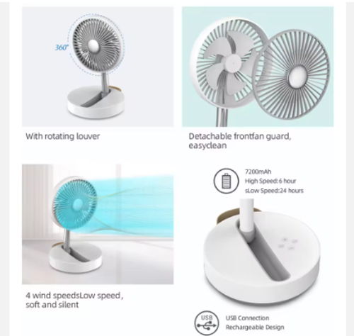 Hotsale Portable Desk  Floor Stand Fan Electric Rechargeable Mini Telescopic Foldable Folding Fan Plastic Mechanical Goal