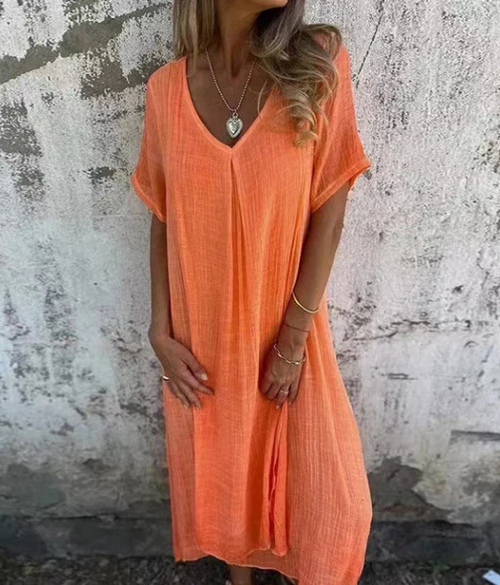 🎁Cotton linen dress with pointed collar