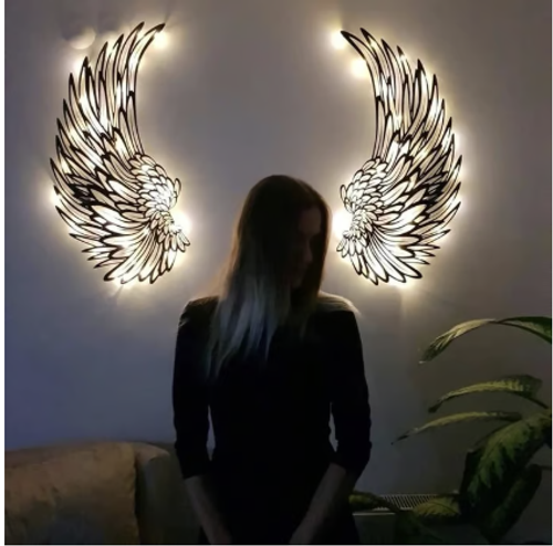 🔥BIGGEST SALE - 49% OFF🔥🔥1 PAIR ANGEL WINGS METAL WALL ART WITH LED LIGHTS-🎁GIFT TO HER🌙
