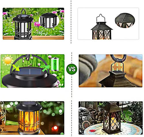 ✨🔥 Verbetere zonneverlichte lantaarn met flakkerend vlam-effect – waterdicht en ideaal voor buiten（No rod.）