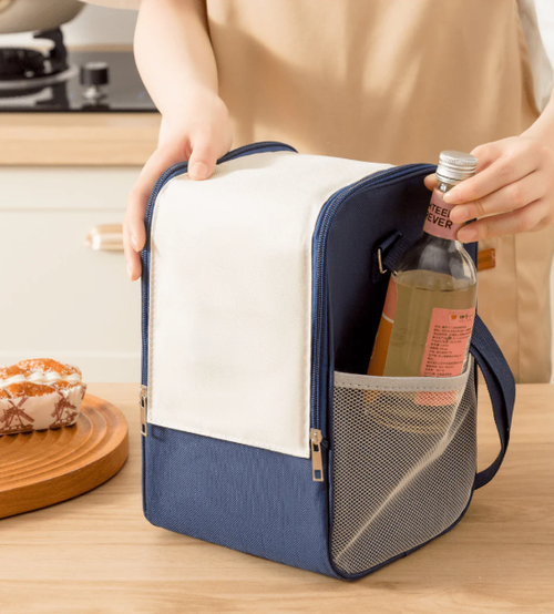 Multifunctional Double Zipper Thermal Lunch Bag with Shoulder Strap