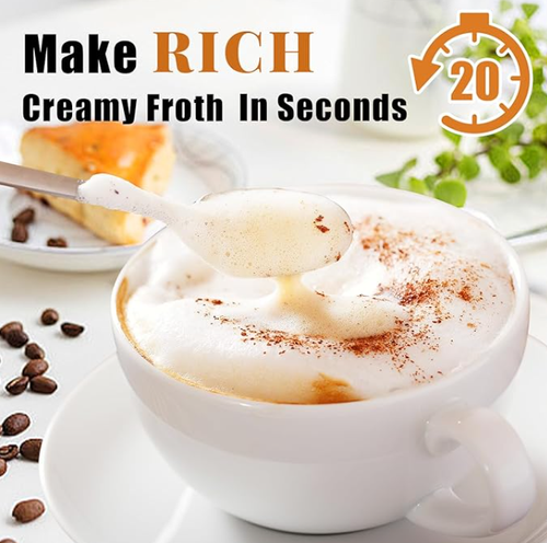 Nahida Beige Milk Frother Wand for Coffee, Frother Handheld Rechargeable Electric Whisk with 3 Heads 3 Speeds Drink Mixer Coffee Frother Foam Maker For Latte, Cappuccino, Hot Chocolate, Egg