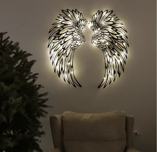 🔥BIGGEST SALE - 49% OFF🔥🔥1 PAIR ANGEL WINGS METAL WALL ART WITH LED LIGHTS-🎁GIFT TO HER🌙