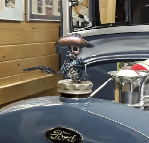 Cowboy Skull Gunslinger Hood Ornament Sculpture