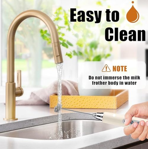 Nahida Beige Milk Frother Wand for Coffee, Frother Handheld Rechargeable Electric Whisk with 3 Heads 3 Speeds Drink Mixer Coffee Frother Foam Maker For Latte, Cappuccino, Hot Chocolate, Egg