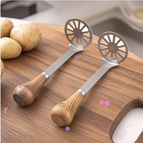 🍽️ Master the Art of Mashing✨ 2-Pack Stainless Steel Mini Mashers with Wooden Handles - For Smooth, Effortless Perfection!
