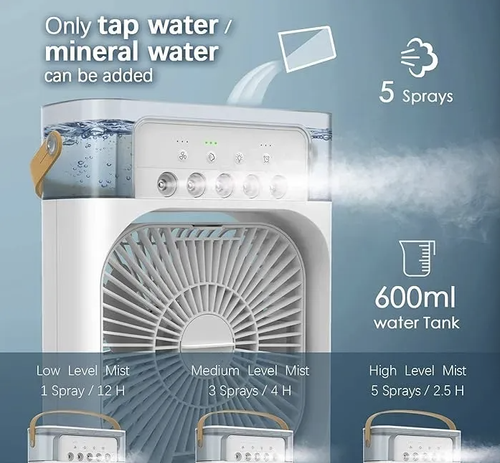 Water Mist Spray Fan, High Grade White Water Cooled Fan Portable for Tabletop