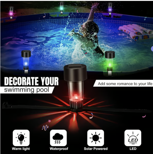 6 Pcs Pool Solar Lights for Framed Above Ground Pools Waterproof Solar Light Outdoor Swimming Pool Fence Decorations Pool Accessories Colorful Light Night Lights