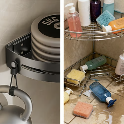This easy-to-install, drill-free corner storage shelf completely revolutionizes bathroom organization.r Walls)