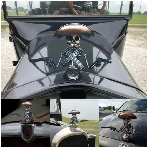 Cowboy Skull Gunslinger Hood Ornament Sculpture