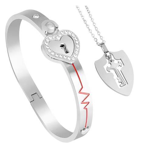 Lock Bracelet and Key Necklace Set