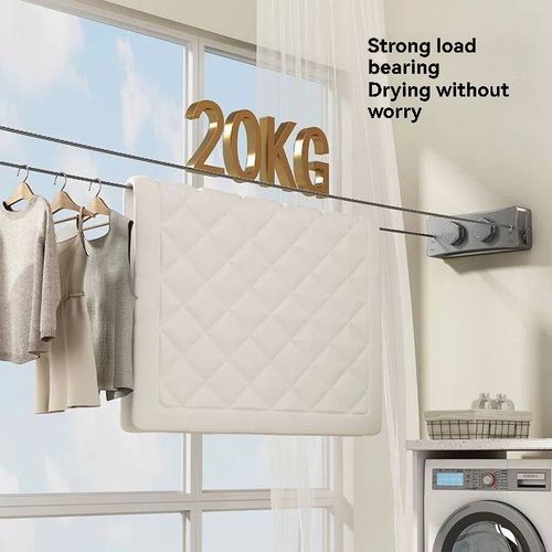 Invisible clothesline, no drilling required, retractable clothes drying device for indoor use on balconies.