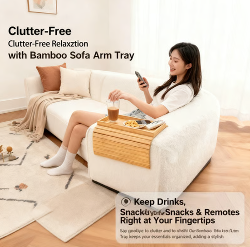 🛋️ Bamboo Sofa Arm Tray - Anti Falling Couch Arm Tray Table