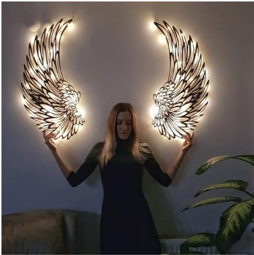 🔥BIGGEST SALE - 49% OFF🔥🔥1 PAIR ANGEL WINGS METAL WALL ART WITH LED LIGHTS-🎁GIFT TO HER🌙