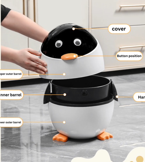 Multi-Functional Cartoon Penguin Style Double Barrel Trash Bin(6L)