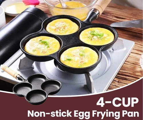 🍳 50% OFF NOW! 🔥 4-Cup Cast Iron Egg Frying Pan - Non-Stick & Even Heating, Perfect for Breakfast Sandwiches or Pancakes 🥪✨