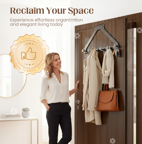 🚪 Ultimate Space Management - 6-Hook Clothes Rack with No-Drill Mounting - Keep Hallway & Doorways Organized