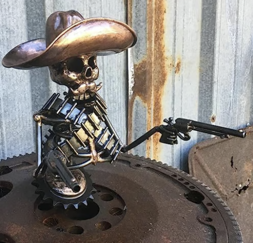 Cowboy Skull Gunslinger Hood Ornament Sculpture