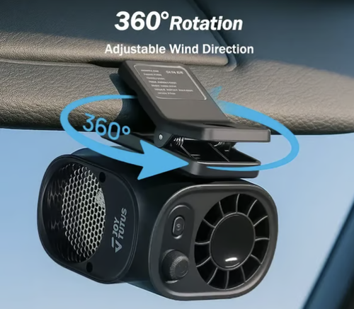 Car Clip On Fan with LED Display -360° Rotation, 100 Speeds Adjustable, USB Rechargeable