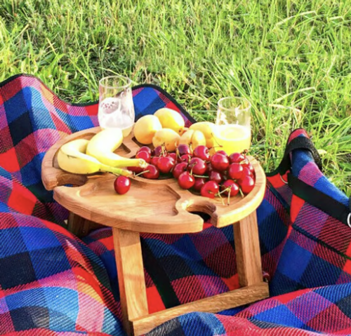 🥳Wooden Outdoor Folding Picnic Table-With Glass Holder