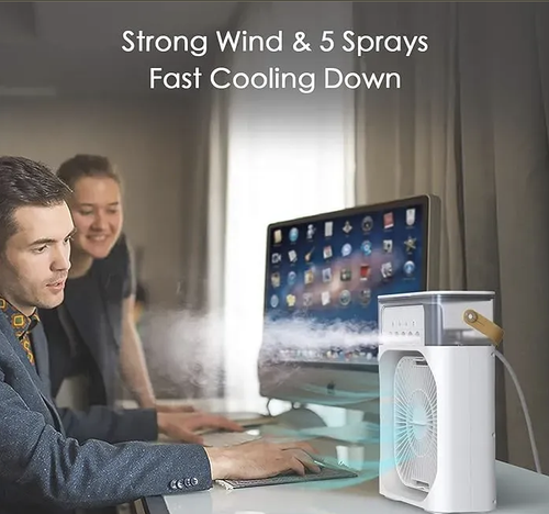 Water Mist Spray Fan, High Grade White Water Cooled Fan Portable for Tabletop