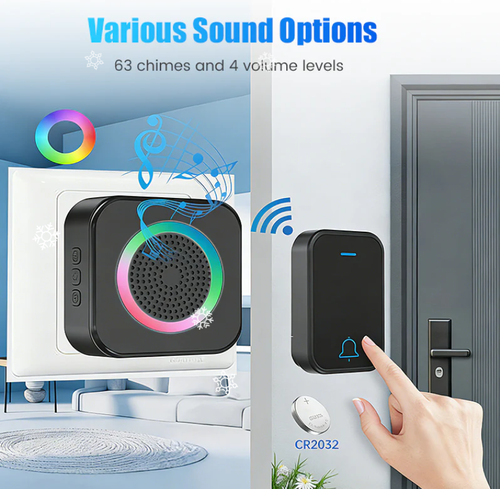 Long-Range Wireless Doorbell with LED Flash