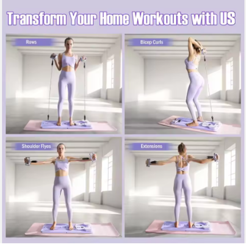 6-in-1 Multi-Purpose Foldable Plastic Pilates Reformer Board Set with Timer Home Ab Exercise Equipment and Abs Roller