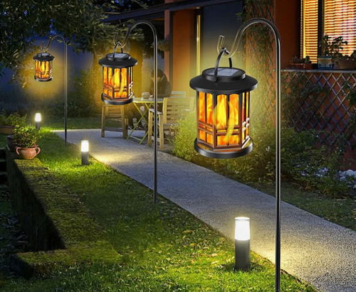 ✨🔥 Verbetere zonneverlichte lantaarn met flakkerend vlam-effect – waterdicht en ideaal voor buiten（No rod.）