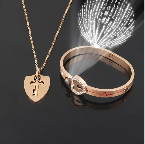 Lock Bracelet and Key Necklace Set