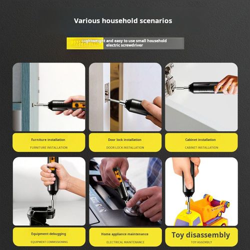 Compact and powerful, this mini electric screwdriver easily handles household repairs and appliance assembly. Its rechargeable design means it's always ready for use, making it a great helper at home!