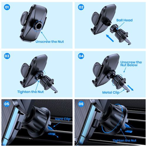 TOPKD36 Car Phone Holder: 360° Rotating Air Vent Holder + Strong Gravity Hook + Universal Phone Navigation