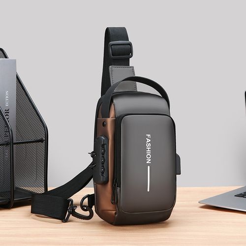 Men's multi-functional combination lock fashionable chest bag with large capacity, portable for commuting, can be worn crossbody, trendy and cool, can also be carried by hand or on the shoulder.