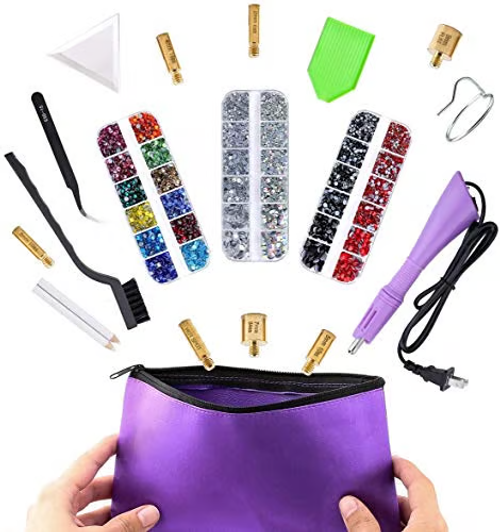 Hotfix Rhinestones Applicator, Crystal Glass Rhinestone Iron-on Wand with Mix Styles Flat Back Gemstone Multi Color &Size Set