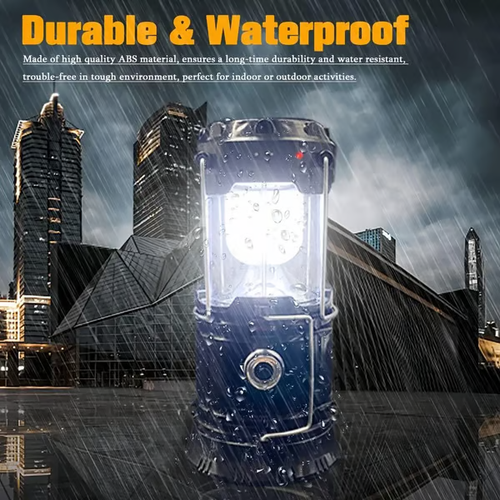 Collapsible Portable LED Camping Lantern Lightweight Waterproof Solar USB Rechargeable Flashlight for Indoor Outdoor Emergency Use