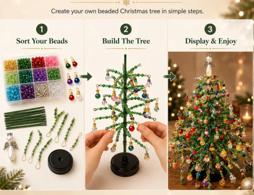 🎄✨ DIY Beaded Christmas Tree Kit – 🎅Create Your Own Sparkling Holiday Decoration