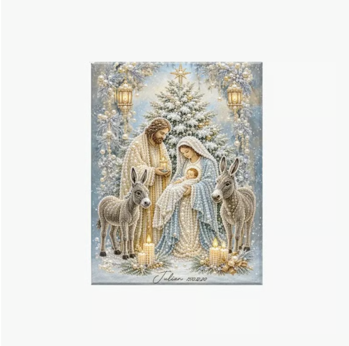 🎄 Premium 3D Diamond Jesus Birth Nativity Scene Painting Art Kit | Luxury Flocked Canvas with Scratch-Resistant Non-Fading Diamond Beads DIY Christmas Faith Decor 🌟✝️💎