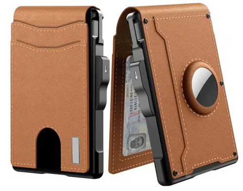 😀🔥✨Wallet for Men - With Pop Up Aluminum Case Money Clip Slim Leather Slots Credit Card Holder RFID Blocking Bifold Minimalist Wallet