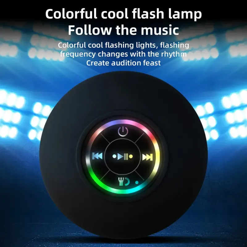 Waterproof portable suction-cup speaker with LED lights