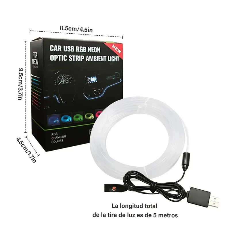 Premium 4M 7-Color Ambient Neon Light Strip – USB Car Interior Atmosphere Kit with DIY Cut (Luxury Edition)