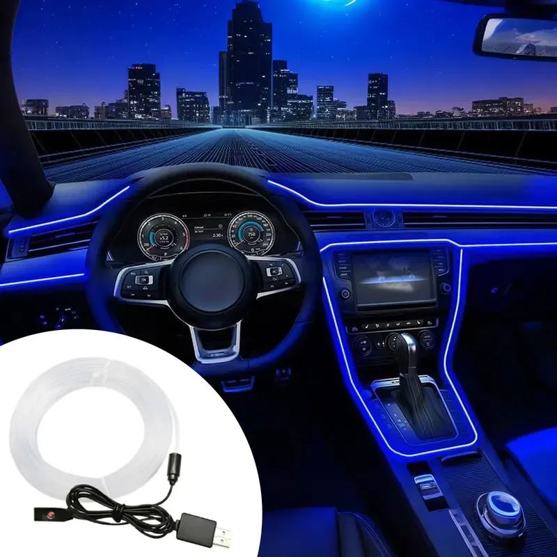 Premium 4M 7-Color Ambient Neon Light Strip – USB Car Interior Atmosphere Kit with DIY Cut (Luxury Edition)