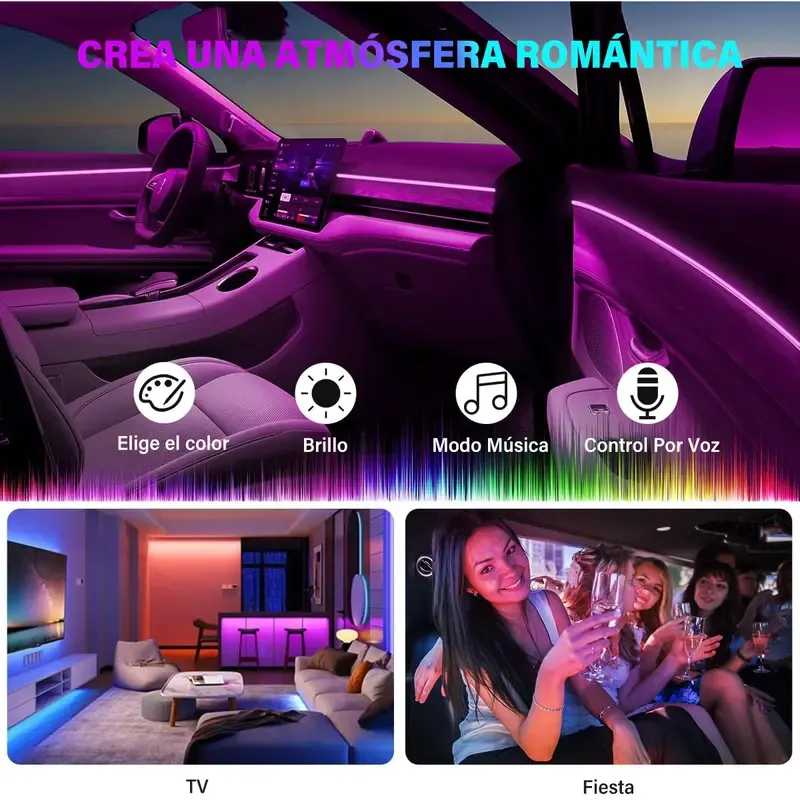 Premium 4M 7-Color Ambient Neon Light Strip – USB Car Interior Atmosphere Kit with DIY Cut (Luxury Edition)