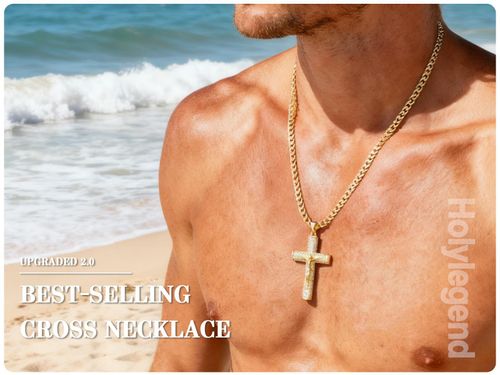 Real Gold-Plated Cross Necklace (24-inch) — Tarnish-resistant, featuring advanced nanotechnology.