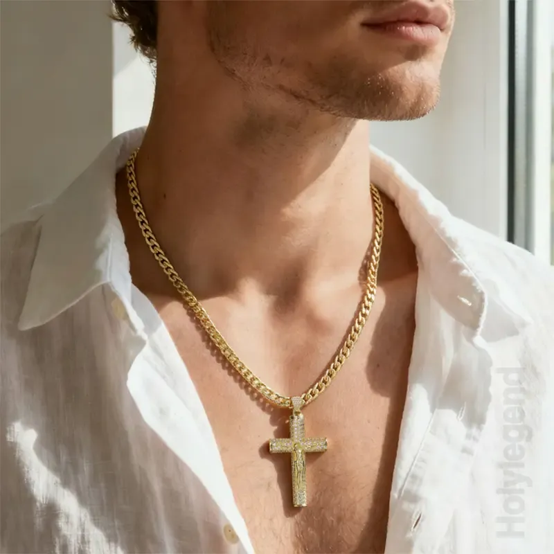 Real Gold-Plated Cross Necklace (24-inch) — Tarnish-resistant, featuring advanced nanotechnology.