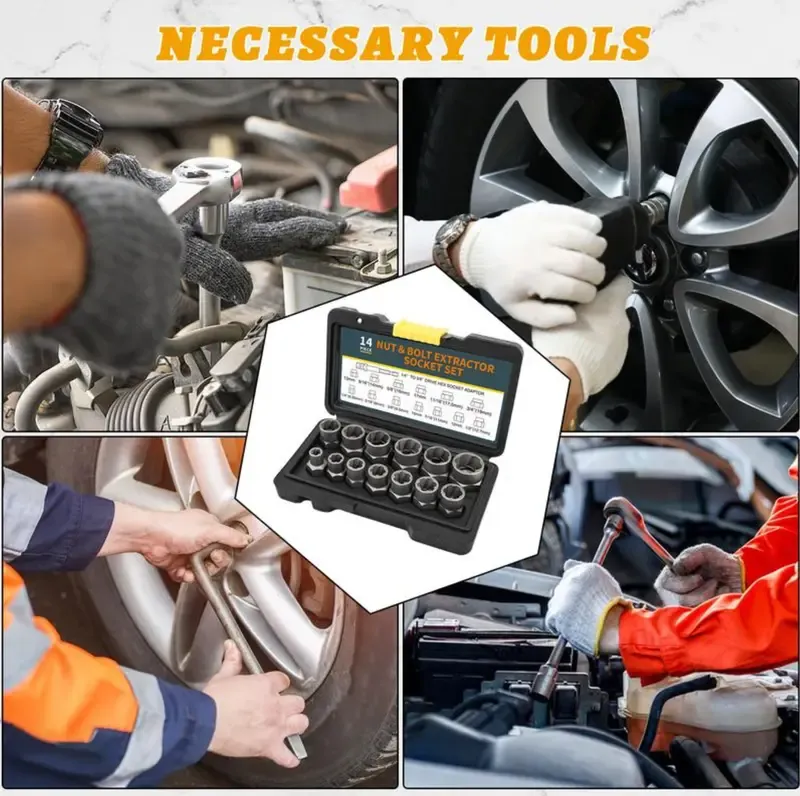 Bolt Extractor Tool Set (13+1 Pieces): Impact-Ready Nut and Bolt Removers for Stripped Nuts, Rounded-Off Bolts, and Damaged or Seized Fasteners