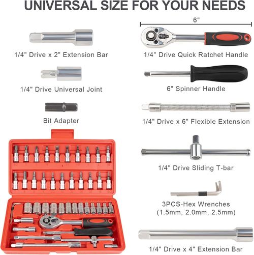 46-Piece Heavy-Duty Socket Wrench & Bit Tool Set – Perfect for Auto, Motorcycle & Home Repairs