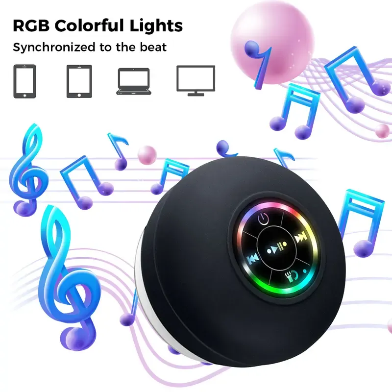 Waterproof portable suction-cup speaker with LED lights