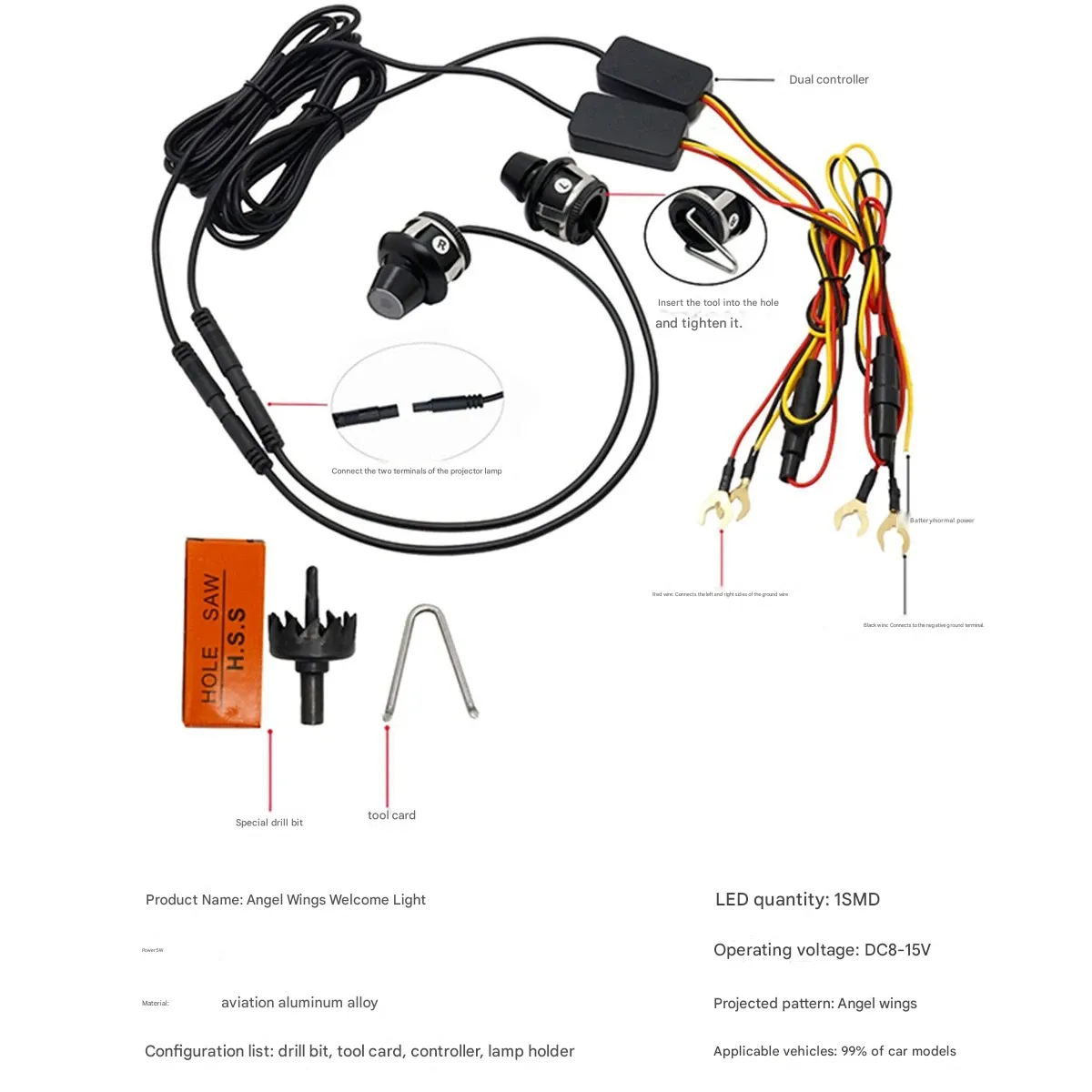 Car Welcome Ambient Light - Ultra-Clear Angel Wings LED Decorative Light - Rearview Mirror Light