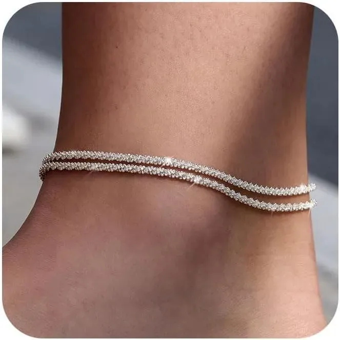 TEWIKY Dainty Layered Waterproof Anklet For Women Adjustable Womens Anklet Set Stackable Figaro Beaded Cuban Link Anklets Daily Clothing Decor For Beach Summer Trendy All-match & Exquisite Jewelry For Blackfriday Christmas Decoration