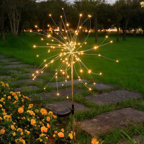 （2 packs）Solar-Powered Firework Fairy Lights - Waterproof Outdoor Camping Atmosphere Lamp - Solar Ground Spike Firework Light